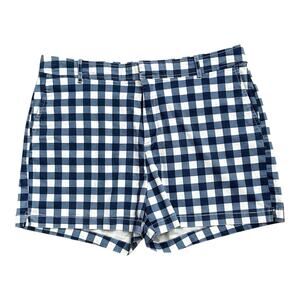 NEW YORK & COMPANY Womens Size 14 Blue White Gingham Plaid Flat Front Shorts